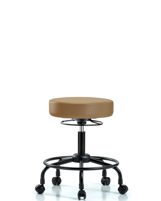 Blue Ridge Ergonomics VDHSO-RT-RC-8584 Rutledge Vinyl Stool without Back - Desk Height with Round Tube Base & Casters in Taupe Trailblazer™ Vinyl