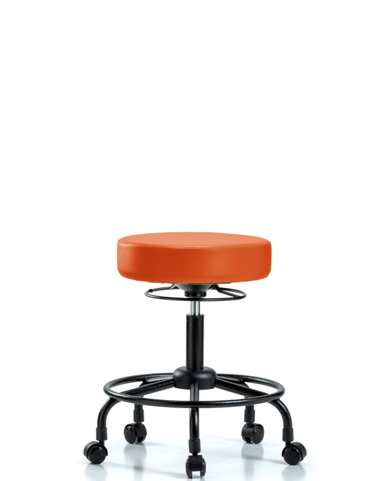 Blue Ridge Ergonomics VDHSO-RT-RC-8613 Rutledge Vinyl Stool without Back - Desk Height with Round Tube Base & Casters in Orange Kist Trailblazer™ Vinyl