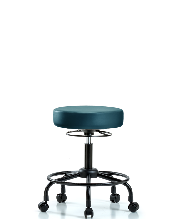 Blue Ridge Ergonomics VDHSO-RT-RC-8801 Rutledge Vinyl Stool without Back - Desk Height with Round Tube Base & Casters in Marine Blue Supernova™ Vinyl
