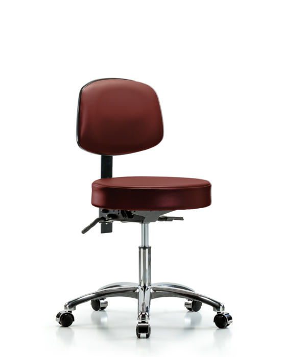 Blue Ridge Ergonomics VDHST-CR-T0-CC-8815 Rutledge Vinyl Stool with Back Chrome - Desk Height with Casters in Borscht Supernova™ Vinyl