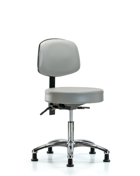 Blue Ridge Ergonomics VDHST-CR-T0-RG-8567 Rutledge Vinyl Stool with Back Chrome - Desk Height with Stationary Glides in Dove Trailblazer™ Vinyl