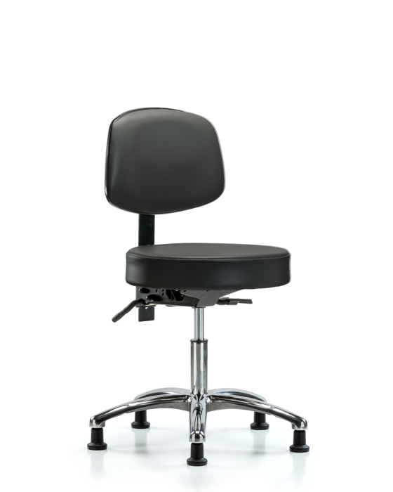 Blue Ridge Ergonomics VDHST-CR-T0-RG-8823 Rutledge Vinyl Stool with Back Chrome - Desk Height with Stationary Glides in Carbon Supernova™ Vinyl