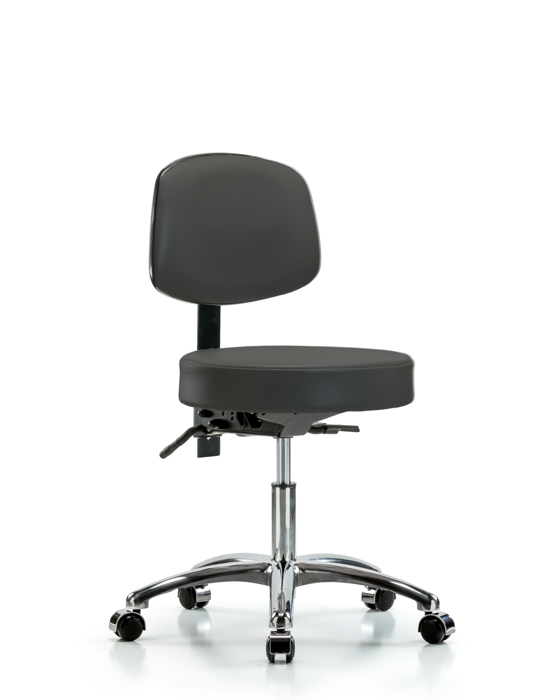 Blue Ridge Ergonomics VDHST-CR-T1-CC-8605 Rutledge Vinyl Stool with Back Chrome - Desk Height with Seat Tilt & Casters in Charcoal Trailblazer™ Vinyl