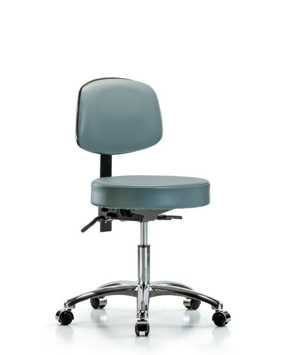 Blue Ridge Ergonomics VDHST-CR-T1-CC-8822 Rutledge Vinyl Stool with Back Chrome - Desk Height with Seat Tilt & Casters in Storm Supernova™ Vinyl