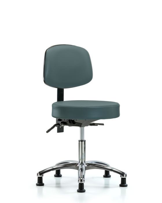 Blue Ridge Ergonomics VDHST-CR-T1-RG-8546 Rutledge Vinyl Stool with Back Chrome - Desk Height with Seat Tilt & Stationary Glides in Colonial Blue Trailblazer™ Vinyl