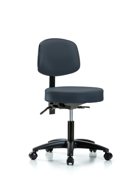 Blue Ridge Ergonomics VDHST-RG-T1-RC-8582 Rutledge Vinyl Stool with Back - Desk Height with Seat Tilt & Casters in Imperial Blue Trailblazer™ Vinyl