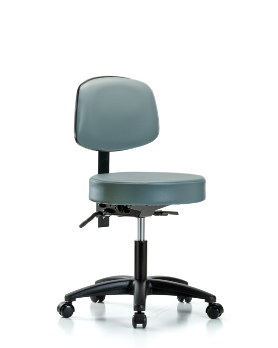 Blue Ridge Ergonomics VDHST-RG-T1-RC-8822 Rutledge Vinyl Stool with Back - Desk Height with Seat Tilt & Casters in Storm Supernova™ Vinyl