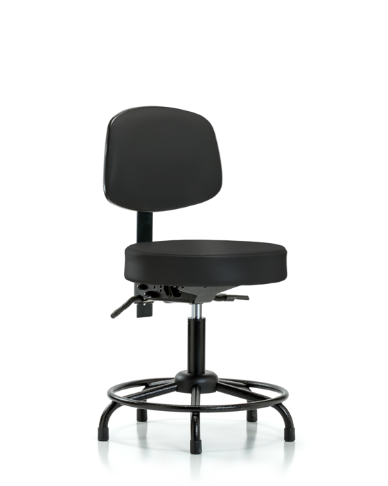 Blue Ridge Ergonomics VDHST-RT-T0-RG-8540 Rutledge Vinyl Stool with Back - Desk Height with Round Tube Base & Stationary Glides in Black Trailblazer™ Vinyl