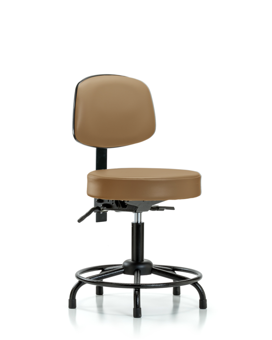 Blue Ridge Ergonomics VDHST-RT-T0-RG-8584 Rutledge Vinyl Stool with Back - Desk Height with Round Tube Base & Stationary Glides in Taupe Trailblazer™ Vinyl
