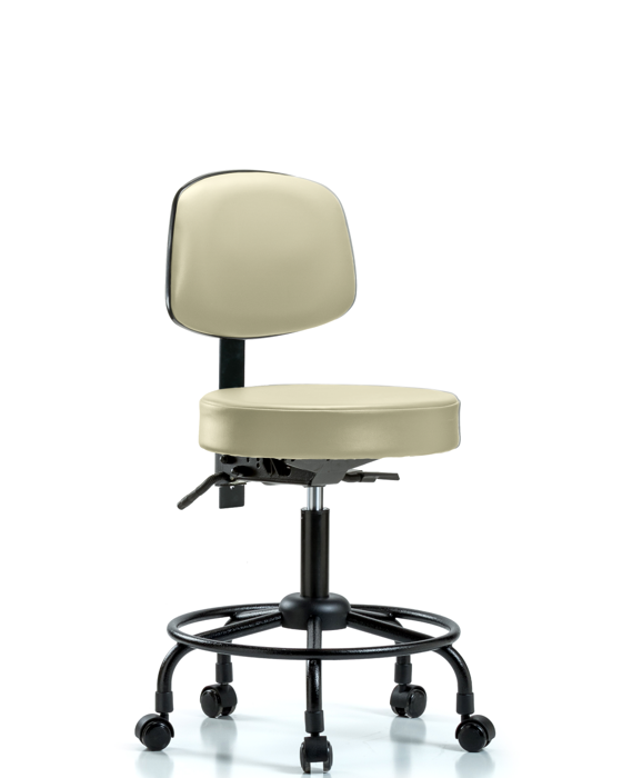 Blue Ridge Ergonomics VDHST-RT-T1-RC-8501 Rutledge Vinyl Stool with Back - Desk Height with Round Tube Base, Seat Tilt, & Casters in Adobe White Trailblazer™ Vinyl