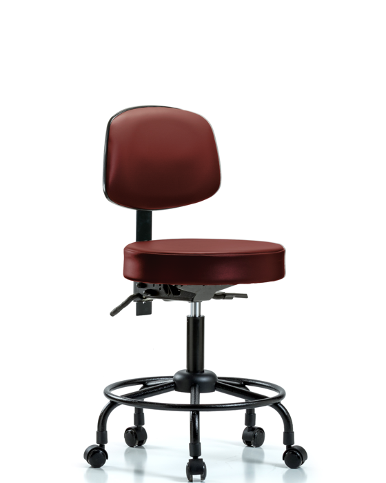 Blue Ridge Ergonomics VDHST-RT-T1-RC-8815 Rutledge Vinyl Stool with Back - Desk Height with Round Tube Base, Seat Tilt, & Casters in Borscht Supernova™ Vinyl