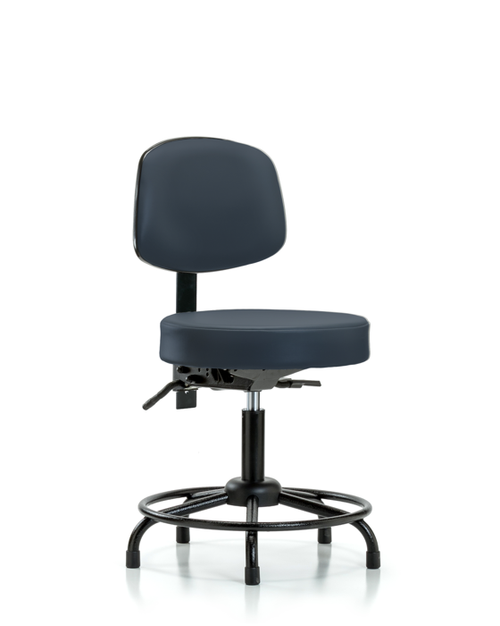 Blue Ridge Ergonomics VDHST-RT-T1-RG-8582 Rutledge Vinyl Stool with Back - Desk Height with Round Tube Base, Seat Tilt, & Stationary Glides in Imperial Blue Trailblazer™ Vinyl