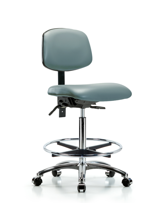 Blue Ridge Ergonomics VHBCH-CR-T0-A0-CF-CC-8822 Rutledge Vinyl Chair Chrome - High Bench Height with Chrome Foot Ring & Casters in Storm Supernova™ Vinyl