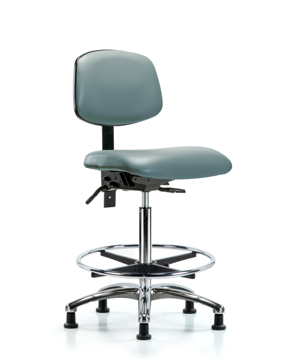 Blue Ridge Ergonomics VHBCH-CR-T0-A0-CF-RG-8822 Rutledge Vinyl Chair Chrome - High Bench Height with Chrome Foot Ring & Stationary Glides in Storm Supernova™ Vinyl