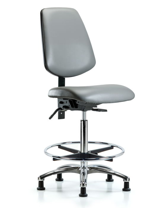 Blue Ridge Ergonomics VHBCH-MB-CR-T0-A0-CF-RG-8840 Rutledge Vinyl Chair Chrome - High Bench Height with Medium Back, Chrome Foot Ring, & Stationary Glides in Sterling Supernova™ Vinyl