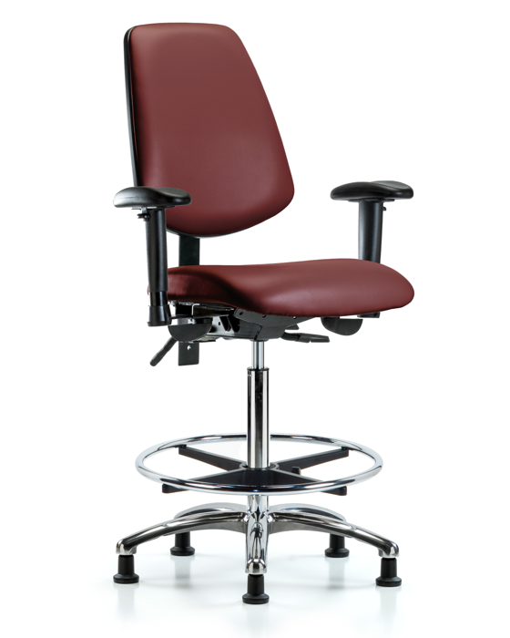 Blue Ridge Ergonomics VHBCH-MB-CR-T1-A1-CF-RG-8815 Rutledge Vinyl Chair Chrome - High Bench Height with Medium Back, Seat Tilt, Adjustable Arms, Chrome Foot Ring, & Stationary Glides in Borscht Supernova™ Vinyl