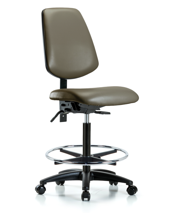Blue Ridge Ergonomics VHBCH-MB-RG-T0-A0-CF-RC-8809 Rutledge Vinyl Chair - High Bench Height with Medium Back, Chrome Foot Ring, & Casters in Taupe Supernova™ Vinyl