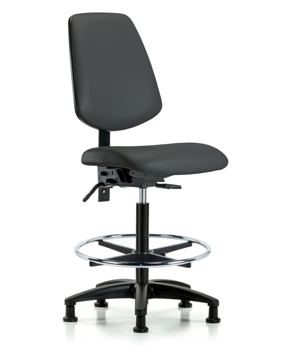 Blue Ridge Ergonomics VHBCH-MB-RG-T0-A0-CF-RG-8605 Rutledge Vinyl Chair - High Bench Height with Medium Back, Chrome Foot Ring, & Stationary Glides in Charcoal Trailblazer™ Vinyl