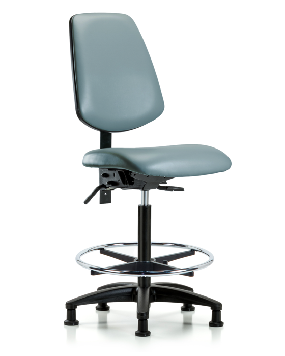 Blue Ridge Ergonomics VHBCH-MB-RG-T0-A0-CF-RG-8822 Rutledge Vinyl Chair - High Bench Height with Medium Back, Chrome Foot Ring, & Stationary Glides in Storm Supernova™ Vinyl