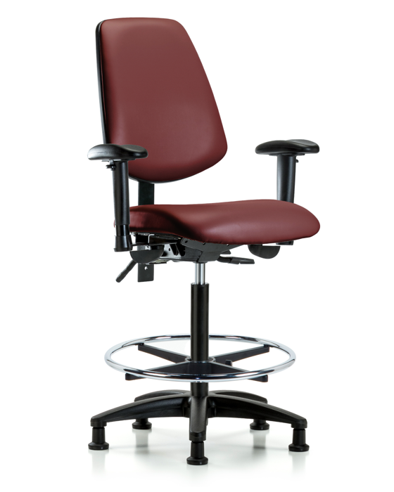 Blue Ridge Ergonomics VHBCH-MB-RG-T0-A1-CF-RG-8815 Rutledge Vinyl Chair - High Bench Height with Medium Back, Adjustable Arms, Chrome Foot Ring, & Stationary Glides in Borscht Supernova™ Vinyl