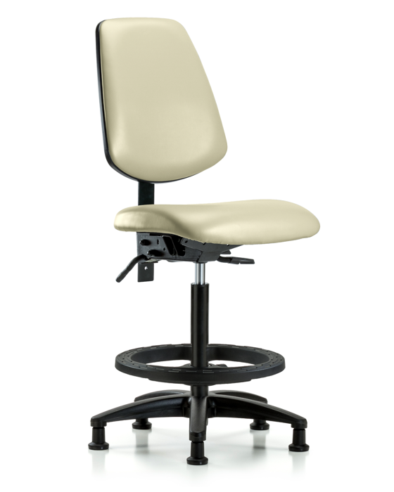 Blue Ridge Ergonomics VHBCH-MB-RG-T1-A0-BF-RG-8501 Rutledge Vinyl Chair - High Bench Height with Medium Back, Seat Tilt, Black Foot Ring, & Stationary Glides in Adobe White Trailblazer™ Vinyl