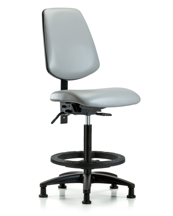 Blue Ridge Ergonomics VHBCH-MB-RG-T1-A0-BF-RG-8567 Rutledge Vinyl Chair - High Bench Height with Medium Back, Seat Tilt, Black Foot Ring, & Stationary Glides in Dove Trailblazer™ Vinyl