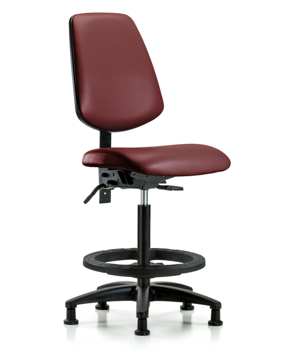 Blue Ridge Ergonomics VHBCH-MB-RG-T1-A0-BF-RG-8815 Rutledge Vinyl Chair - High Bench Height with Medium Back, Seat Tilt, Black Foot Ring, & Stationary Glides in Borscht Supernova™ Vinyl