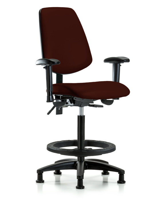 Blue Ridge Ergonomics VHBCH-MB-RG-T1-A1-BF-RG-8569 Rutledge Vinyl Chair - High Bench Height with Medium Back, Seat Tilt, Adjustable Arms, Black Foot Ring, & Stationary Glides in Burgundy Trailblazer™ Vinyl
