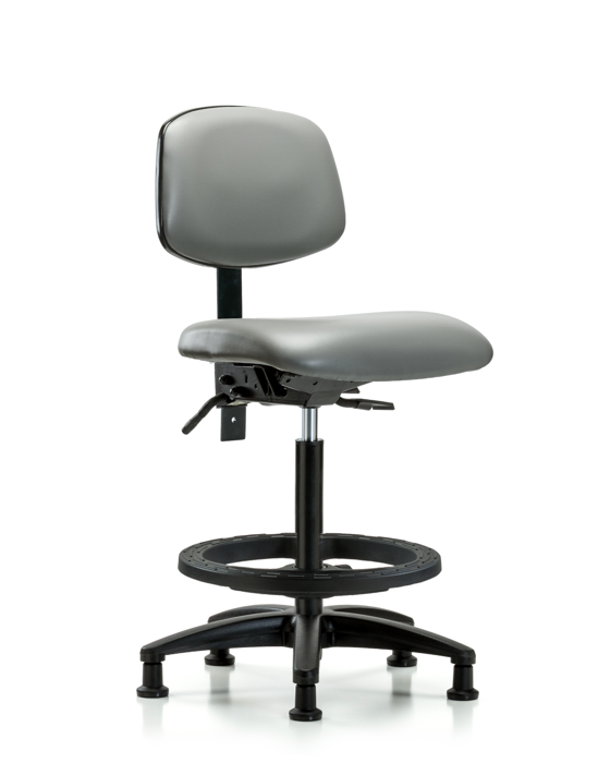 Blue Ridge Ergonomics VHBCH-RG-T0-A0-BF-RG-8840 Rutledge Vinyl Chair - High Bench Height with Black Foot Ring & Stationary Glides in Sterling Supernova™ Vinyl