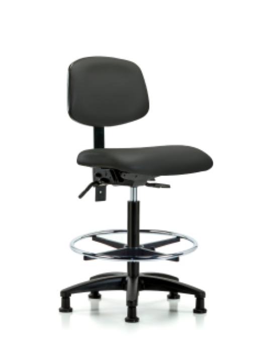 Blue Ridge Ergonomics VHBCH-RG-T0-A0-CF-RG-8605 Rutledge Vinyl Chair - High Bench Height with Chrome Foot Ring & Stationary Glides in Charcoal Trailblazer™ Vinyl