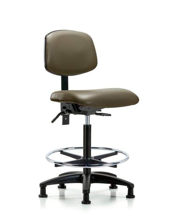 Blue Ridge Ergonomics VHBCH-RG-T0-A0-CF-RG-8809 Rutledge Vinyl Chair - High Bench Height with Chrome Foot Ring & Stationary Glides in Taupe Supernova™ Vinyl