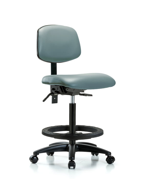 Blue Ridge Ergonomics VHBCH-RG-T1-A0-BF-RC-8822 Rutledge Vinyl Chair - High Bench Height with Seat Tilt, Black Foot Ring, & Casters in Storm Supernova™ Vinyl