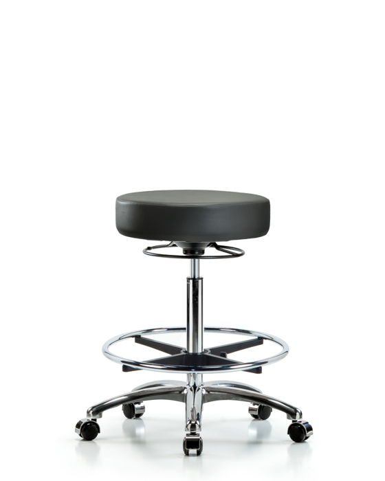 Blue Ridge Ergonomics VHBSO-CR-CF-CC-8823 Rutledge Vinyl Stool without Back Chrome - High Bench Height with Chrome Foot Ring & Casters in Carbon Supernova™ Vinyl
