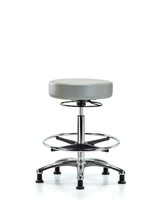 Blue Ridge Ergonomics VHBSO-CR-CF-RG-8567 Rutledge Vinyl Stool without Back Chrome - High Bench Height with Chrome Foot Ring & Stationary Glides in Dove Trailblazer™ Vinyl