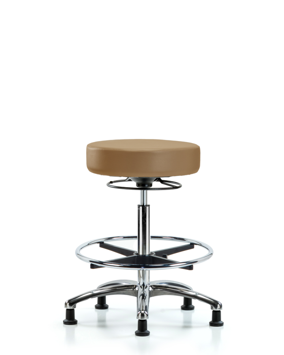 Blue Ridge Ergonomics VHBSO-CR-CF-RG-8584 Rutledge Vinyl Stool without Back Chrome - High Bench Height with Chrome Foot Ring & Stationary Glides in Taupe Trailblazer™ Vinyl
