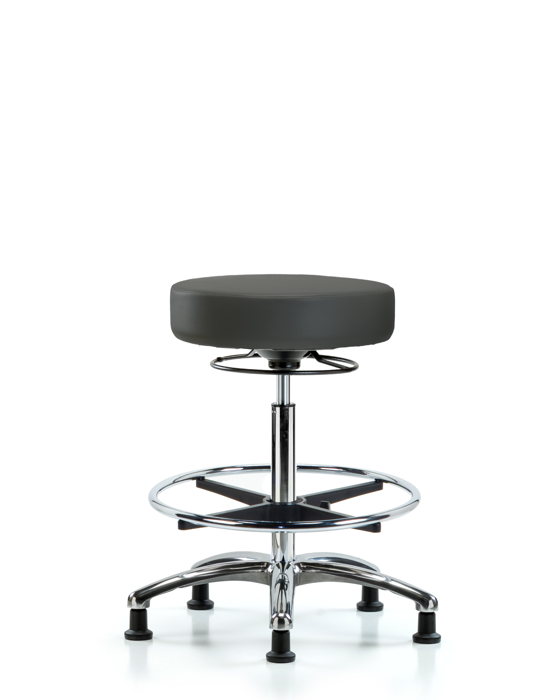 Blue Ridge Ergonomics VHBSO-CR-CF-RG-8605 Rutledge Vinyl Stool without Back Chrome - High Bench Height with Chrome Foot Ring & Stationary Glides in Charcoal Trailblazer™ Vinyl