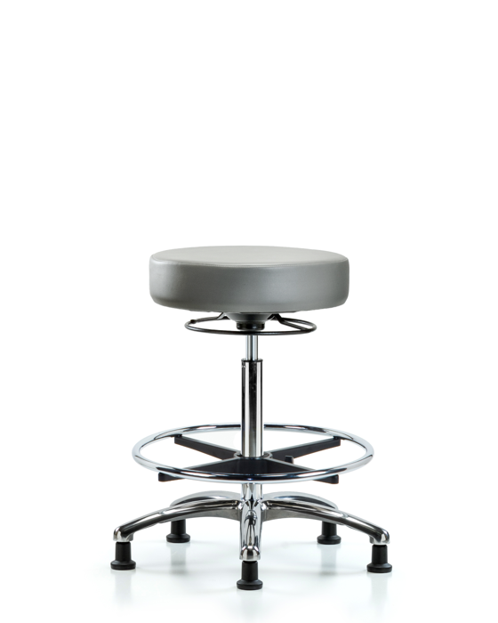 Blue Ridge Ergonomics VHBSO-CR-CF-RG-8840 Rutledge Vinyl Stool without Back Chrome - High Bench Height with Chrome Foot Ring & Stationary Glides in Sterling Supernova™ Vinyl
