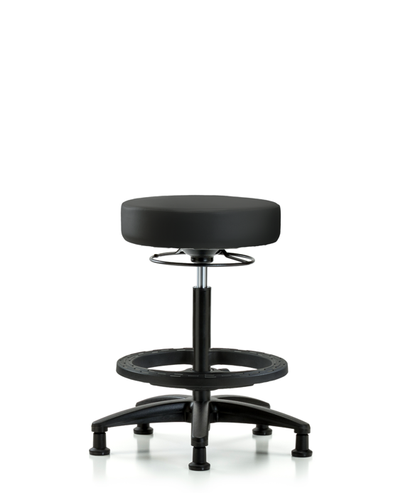 Blue Ridge Ergonomics VHBSO-RG-BF-RG-8540 Rutledge Vinyl Stool without Back - High Bench Height with Black Foot Ring & Stationary Glides in Black Trailblazer™ Vinyl