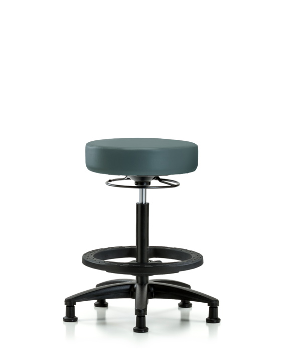 Blue Ridge Ergonomics VHBSO-RG-BF-RG-8546 Rutledge Vinyl Stool without Back - High Bench Height with Black Foot Ring & Stationary Glides in Colonial Blue Trailblazer™ Vinyl