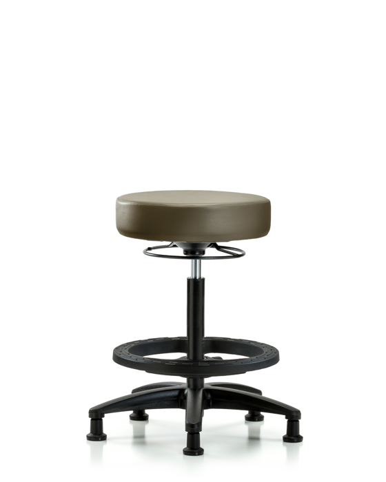 Blue Ridge Ergonomics VHBSO-RG-BF-RG-8809 Rutledge Vinyl Stool without Back - High Bench Height with Black Foot Ring & Stationary Glides in Taupe Supernova™ Vinyl