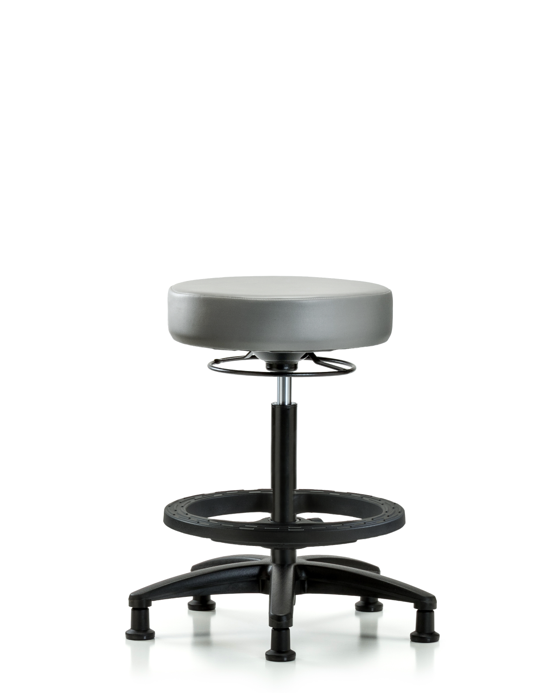 Blue Ridge Ergonomics VHBSO-RG-BF-RG-8840 Rutledge Vinyl Stool without Back - High Bench Height with Black Foot Ring & Stationary Glides in Sterling Supernova™ Vinyl
