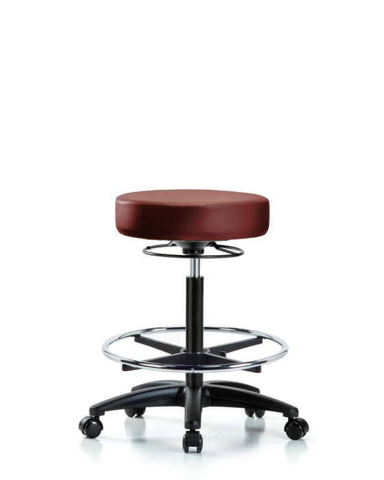Blue Ridge Ergonomics VHBSO-RG-CF-RC-8815 Rutledge Vinyl Stool without Back - High Bench Height with Chrome Foot Ring & Casters in Borscht Supernova™ Vinyl