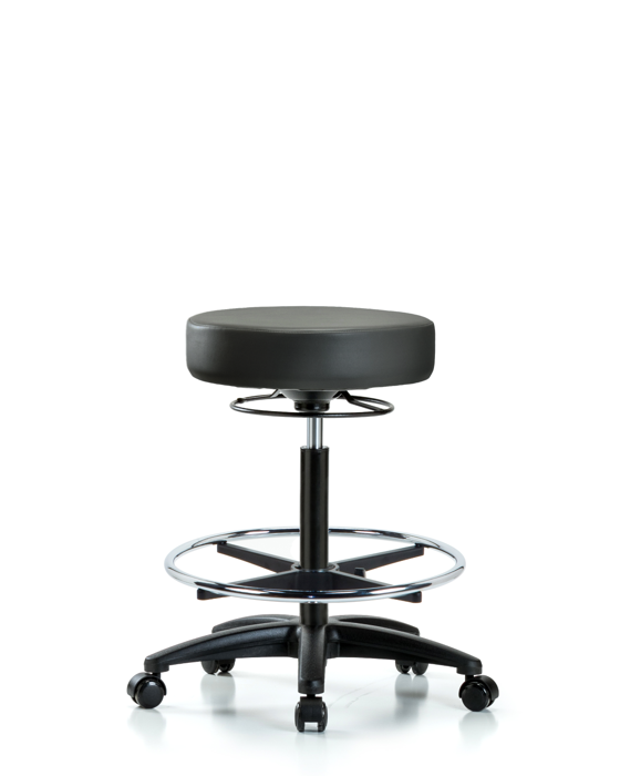 Blue Ridge Ergonomics VHBSO-RG-CF-RC-8823 Rutledge Vinyl Stool without Back - High Bench Height with Chrome Foot Ring & Casters in Carbon Supernova™ Vinyl