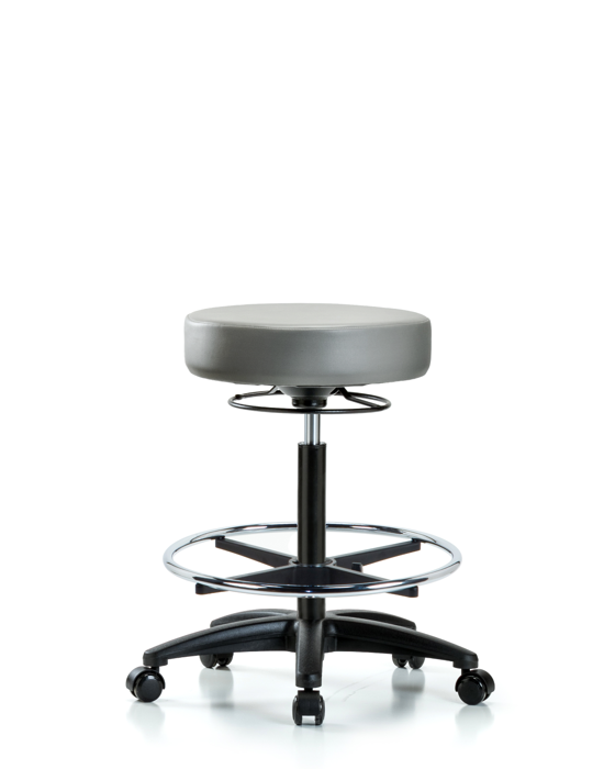 Blue Ridge Ergonomics VHBSO-RG-CF-RC-8840 Rutledge Vinyl Stool without Back - High Bench Height with Chrome Foot Ring & Casters in Sterling Supernova™ Vinyl