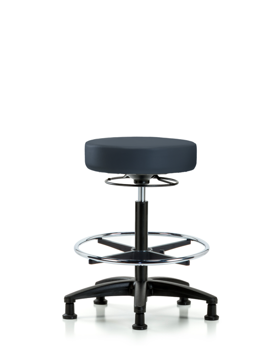 Blue Ridge Ergonomics VHBSO-RG-CF-RG-8582 Rutledge Vinyl Stool without Back - High Bench Height with Chrome Foot Ring & Stationary Glides in Imperial Blue Trailblazer™ Vinyl