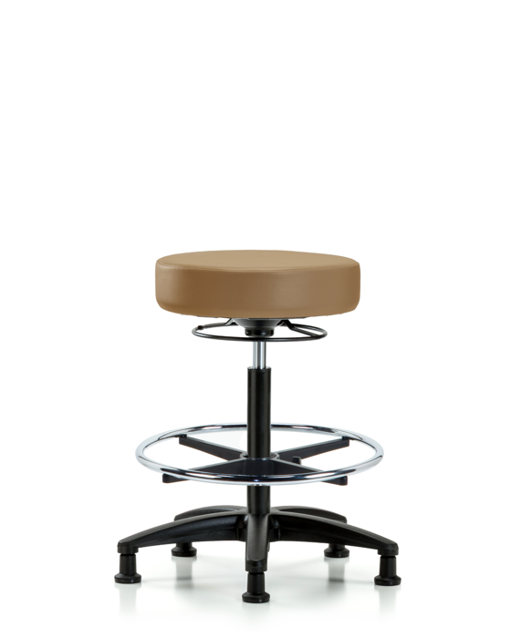 Blue Ridge Ergonomics VHBSO-RG-CF-RG-8584 Rutledge Vinyl Stool without Back - High Bench Height with Chrome Foot Ring & Stationary Glides in Taupe Trailblazer™ Vinyl