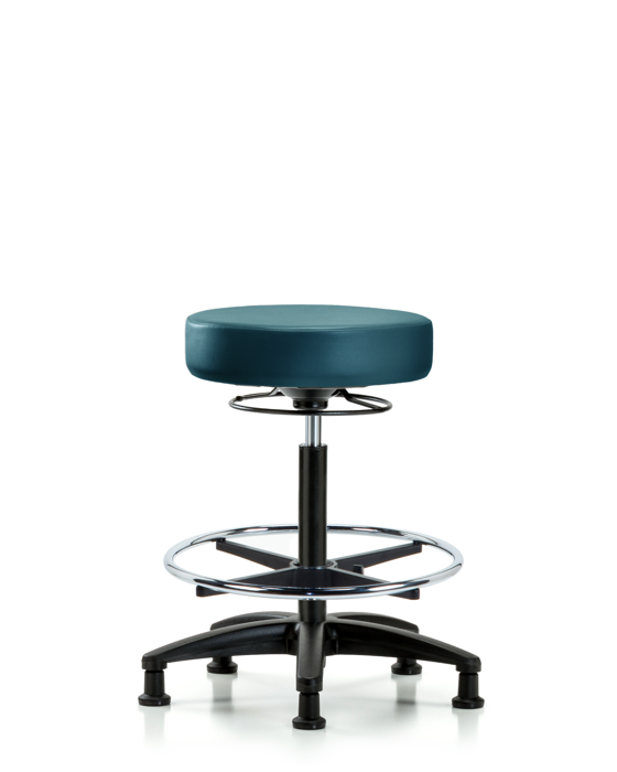 Blue Ridge Ergonomics VHBSO-RG-CF-RG-8801 Rutledge Vinyl Stool without Back - High Bench Height with Chrome Foot Ring & Stationary Glides in Marine Blue Supernova™ Vinyl