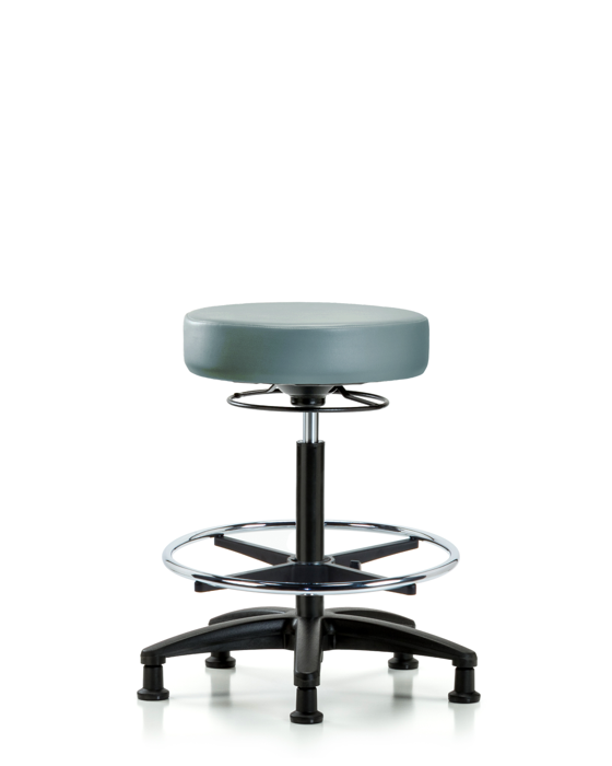 Blue Ridge Ergonomics VHBSO-RG-CF-RG-8822 Rutledge Vinyl Stool without Back - High Bench Height with Chrome Foot Ring & Stationary Glides in Storm Supernova™ Vinyl