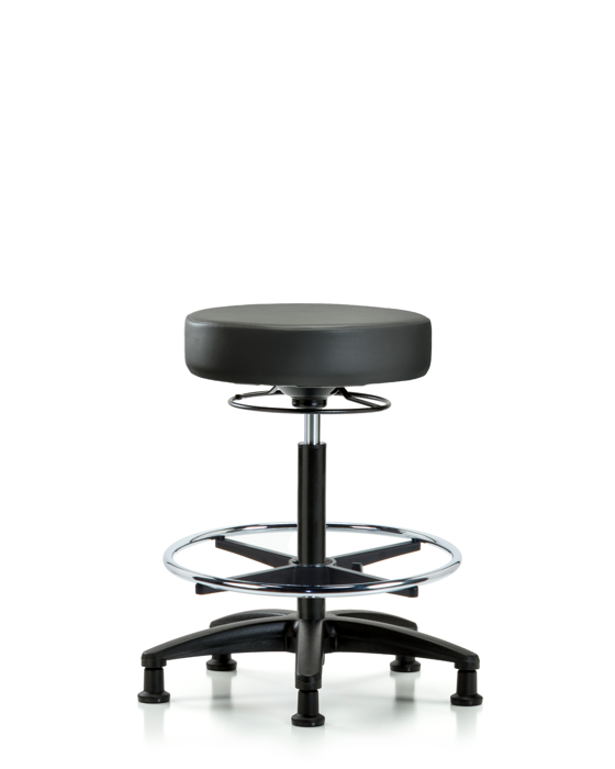 Blue Ridge Ergonomics VHBSO-RG-CF-RG-8823 Rutledge Vinyl Stool without Back - High Bench Height with Chrome Foot Ring & Stationary Glides in Carbon Supernova™ Vinyl