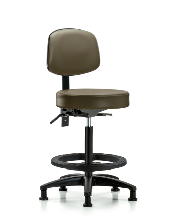 Blue Ridge Ergonomics VHBST-RG-T0-BF-RG-8809 Rutledge Vinyl Stool with Back - High Bench Height with Black Foot Ring & Stationary Glides in Taupe Supernova™ Vinyl